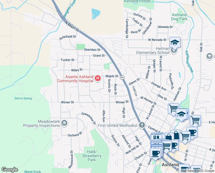 map of restaurants, bars, coffee shops, grocery stores, and more near 510 Catalina Drive in Ashland