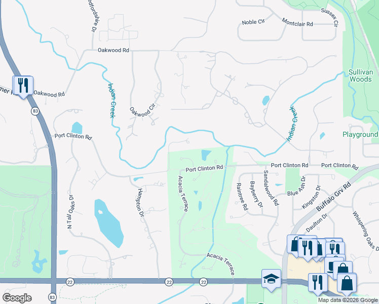 map of restaurants, bars, coffee shops, grocery stores, and more near 920 Port Clinton Court East in Buffalo Grove