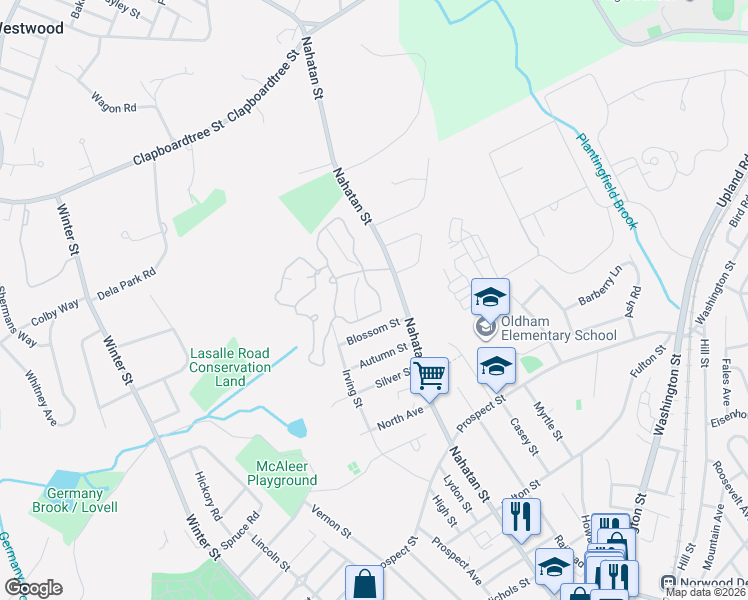 map of restaurants, bars, coffee shops, grocery stores, and more near 142 Norwest in Norwood