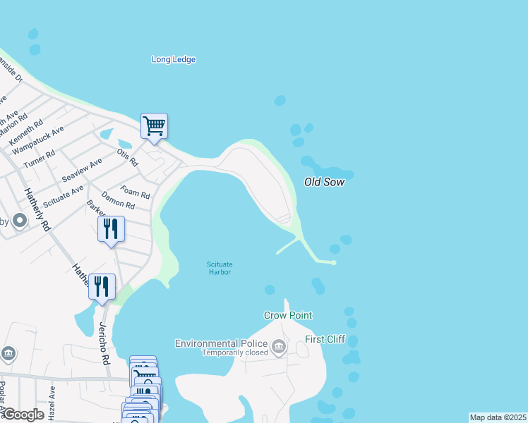 map of restaurants, bars, coffee shops, grocery stores, and more near 84 Lighthouse Road in Scituate