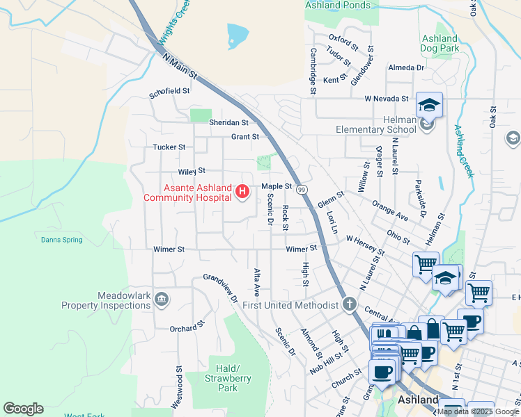 map of restaurants, bars, coffee shops, grocery stores, and more near 510 Catalina Drive in Ashland