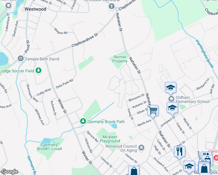 map of restaurants, bars, coffee shops, grocery stores, and more near 936 Norwest Drive in Norwood