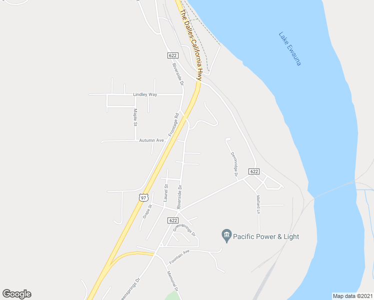 map of restaurants, bars, coffee shops, grocery stores, and more near 1533 Riverside Drive in Klamath Falls