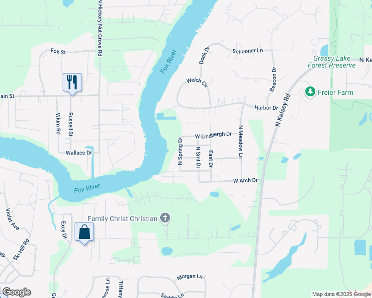 map of restaurants, bars, coffee shops, grocery stores, and more near 23515 North Spring Drive in Barrington