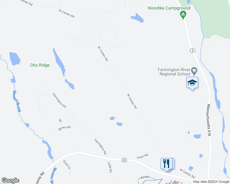 map of restaurants, bars, coffee shops, grocery stores, and more near 467 West Center Road in Otis
