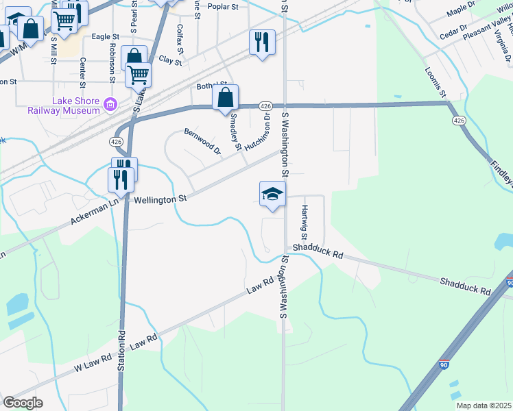 map of restaurants, bars, coffee shops, grocery stores, and more near 11266 Miller Drive in North East