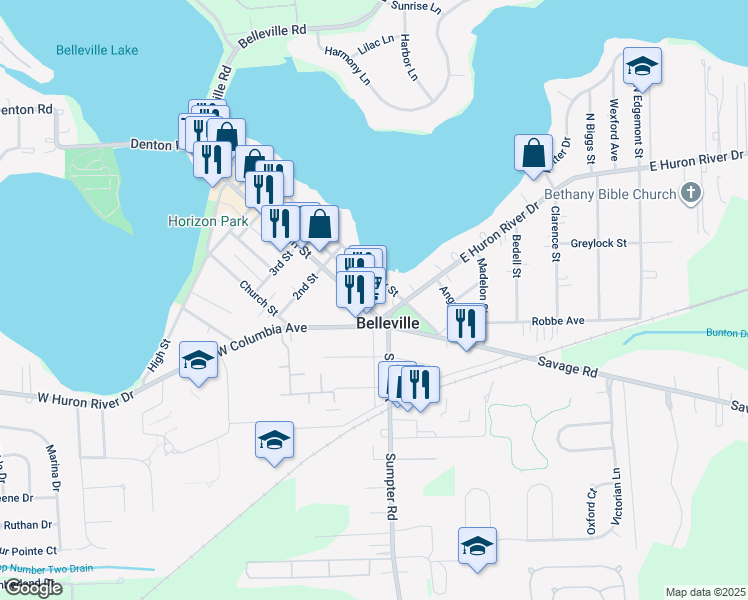 map of restaurants, bars, coffee shops, grocery stores, and more near in Belleville