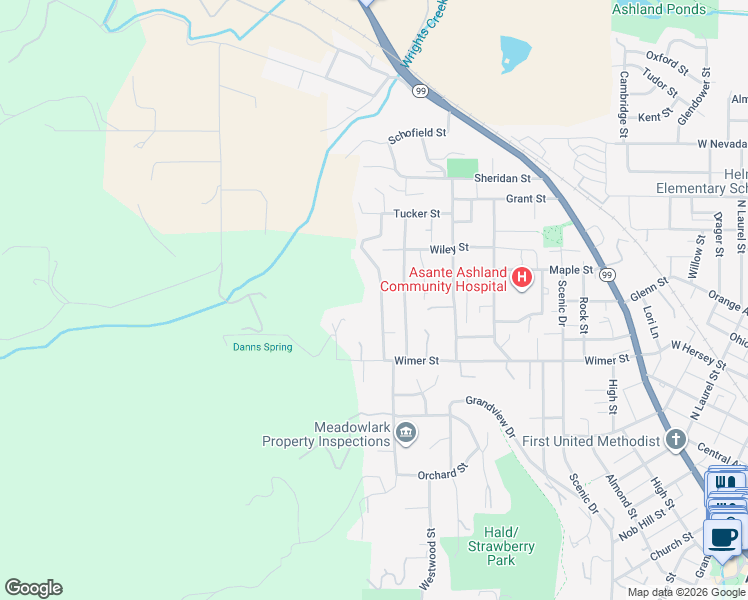 map of restaurants, bars, coffee shops, grocery stores, and more near 521 Thornton Way in Ashland