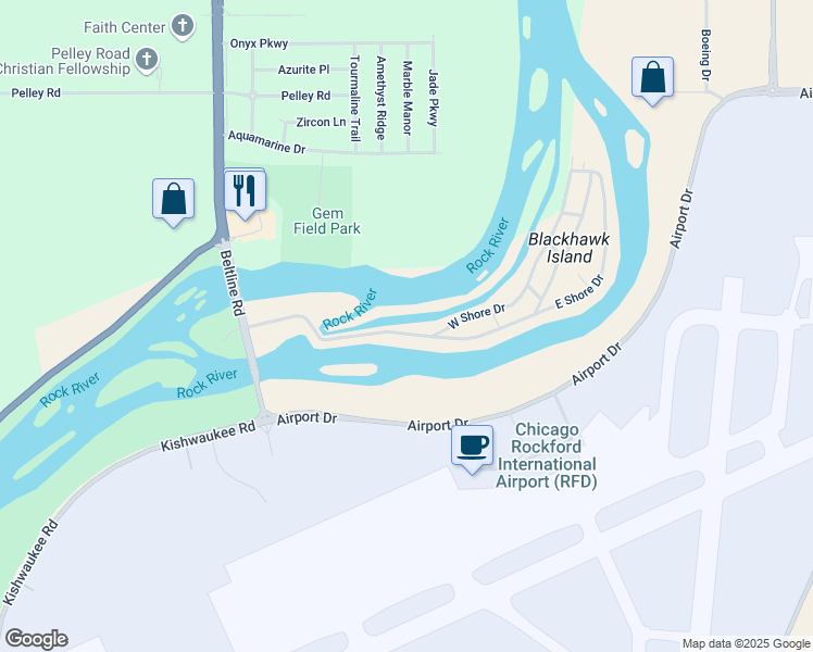 map of restaurants, bars, coffee shops, grocery stores, and more near 2X West Shore Drive in Rockford