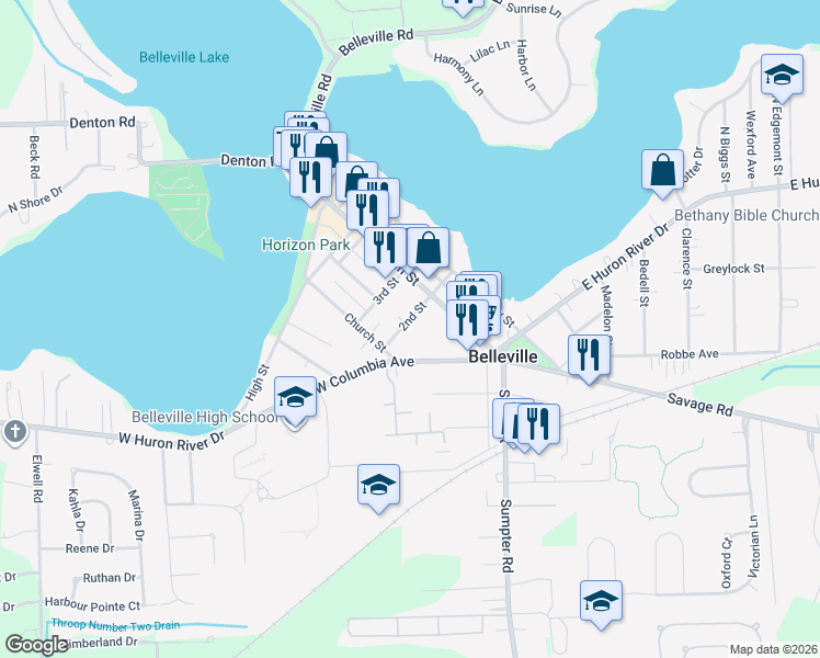 map of restaurants, bars, coffee shops, grocery stores, and more near 175 2nd Street in Belleville