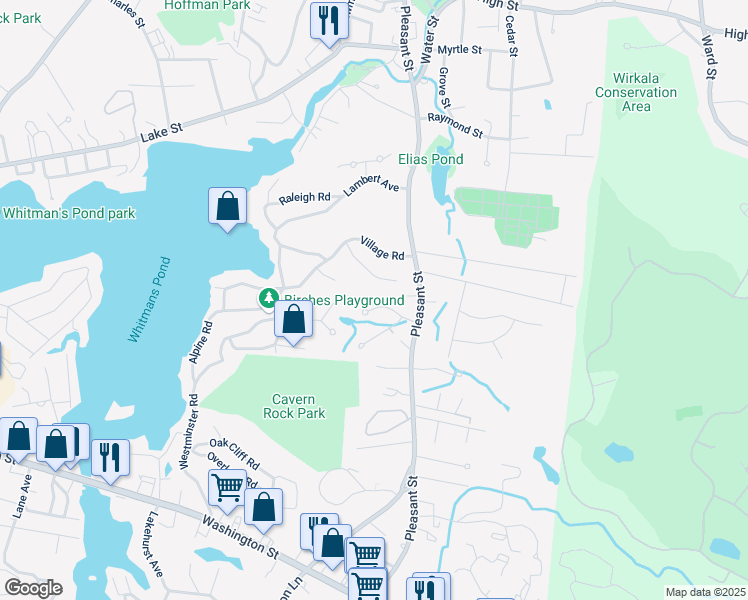 map of restaurants, bars, coffee shops, grocery stores, and more near 31 Granite Post Lane in Weymouth