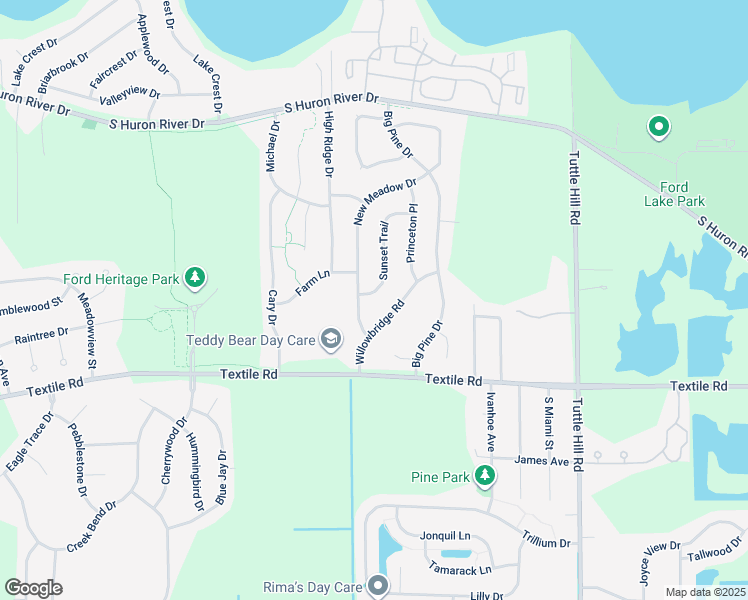 map of restaurants, bars, coffee shops, grocery stores, and more near 5825 Sunset Trail in Ypsilanti