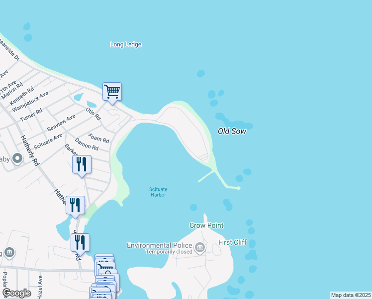 map of restaurants, bars, coffee shops, grocery stores, and more near 84 Lighthouse Road in Scituate