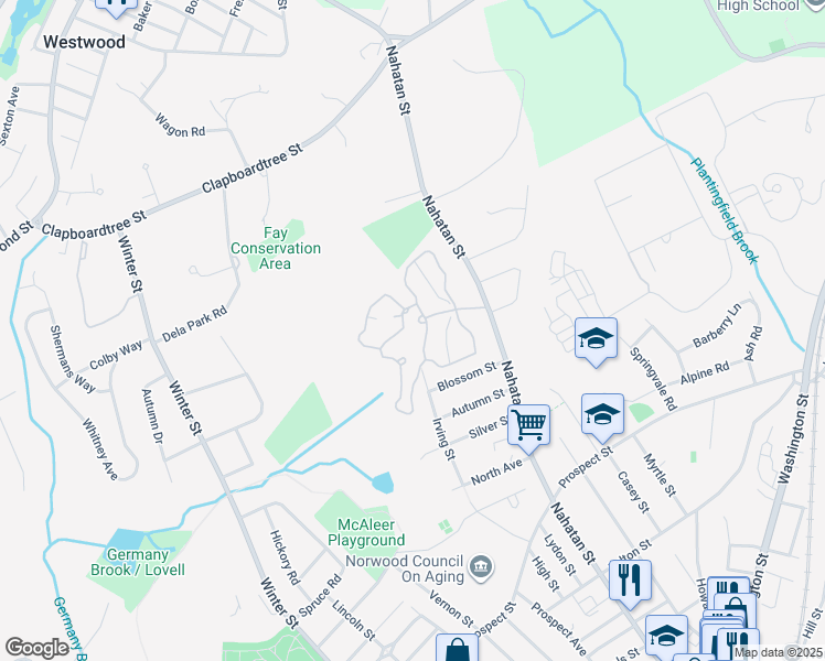 map of restaurants, bars, coffee shops, grocery stores, and more near 1 Norwest Drive in Norwood