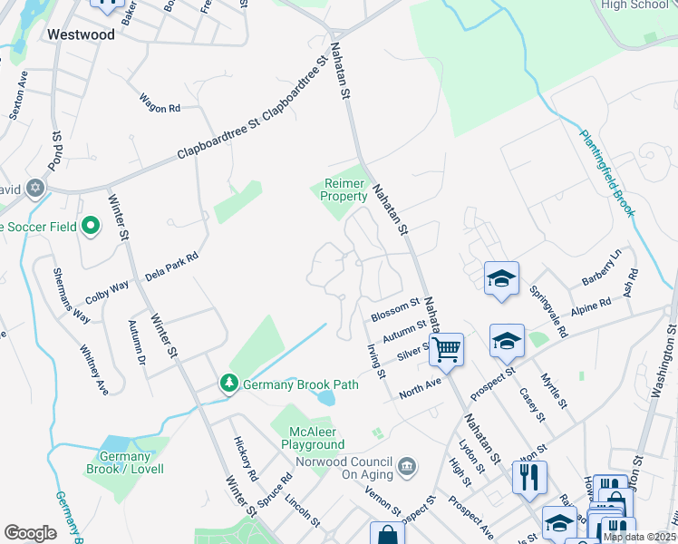 map of restaurants, bars, coffee shops, grocery stores, and more near 901 Norwest Drive in Norwood