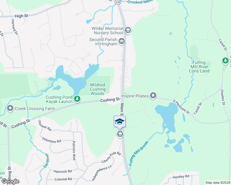 map of restaurants, bars, coffee shops, grocery stores, and more near 17 Cushing Street in Hingham