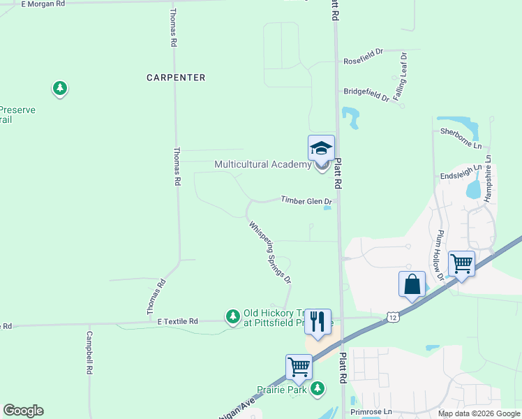 map of restaurants, bars, coffee shops, grocery stores, and more near 5675 Whispering Springs Drive in Ann Arbor