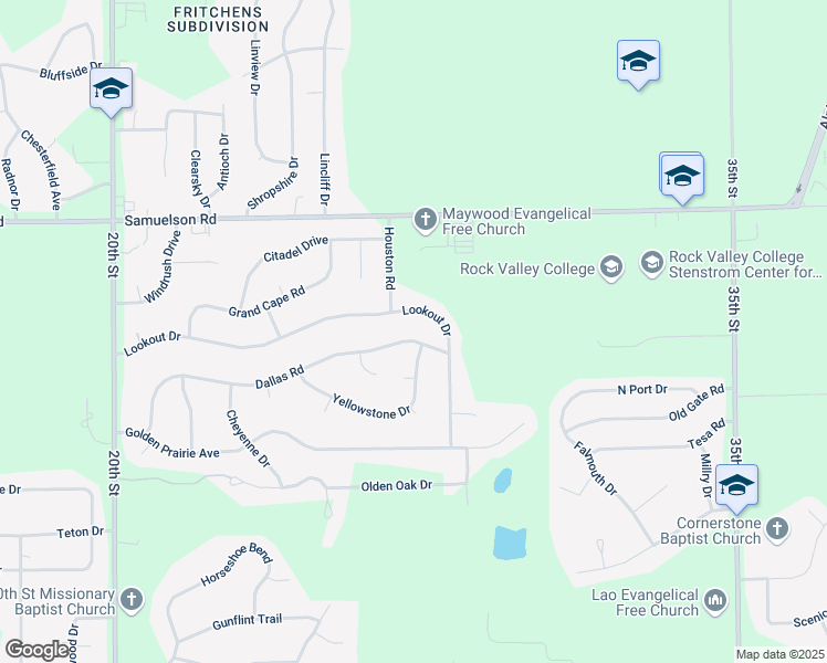map of restaurants, bars, coffee shops, grocery stores, and more near 3610 Dallas Road in Rockford