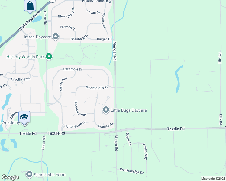 map of restaurants, bars, coffee shops, grocery stores, and more near 5721 Tiffany Court in Ypsilanti