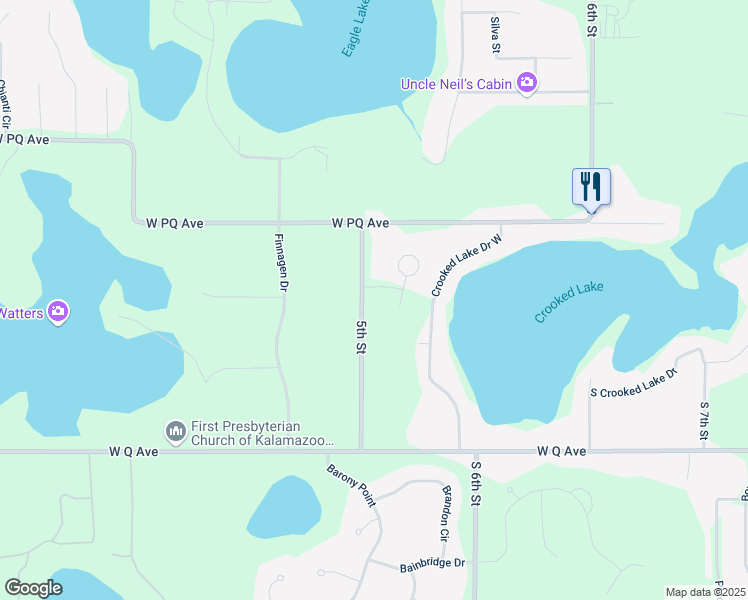 map of restaurants, bars, coffee shops, grocery stores, and more near 7696 5th Street in Mattawan