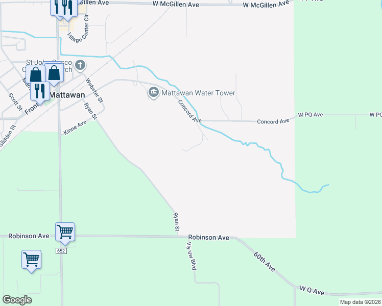 map of restaurants, bars, coffee shops, grocery stores, and more near 58883 Ryan Street in Mattawan