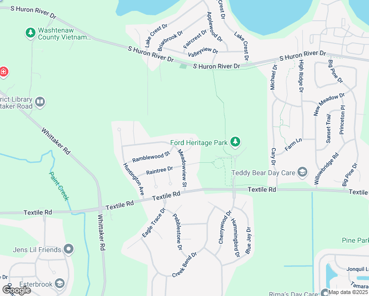 map of restaurants, bars, coffee shops, grocery stores, and more near 7950 Meadowview Court in Ypsilanti