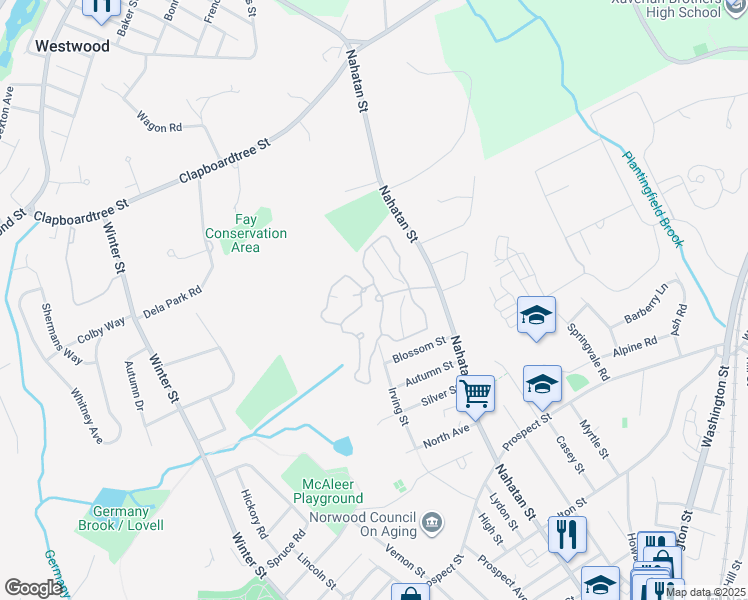 map of restaurants, bars, coffee shops, grocery stores, and more near 3 Norwest Drive in Norwood