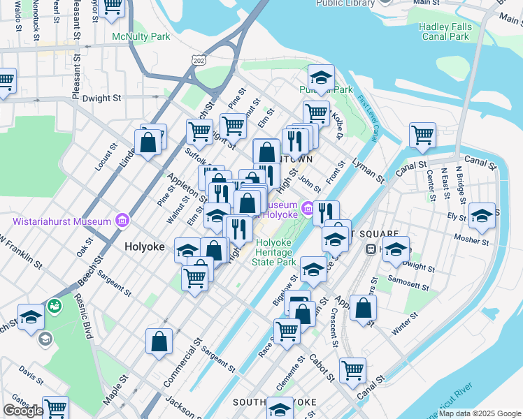 map of restaurants, bars, coffee shops, grocery stores, and more near in Holyoke