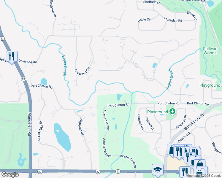 map of restaurants, bars, coffee shops, grocery stores, and more near 920 Port Clinton Court East in Buffalo Grove