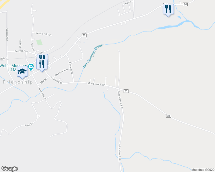 map of restaurants, bars, coffee shops, grocery stores, and more near 6832 County Road 31 in Friendship