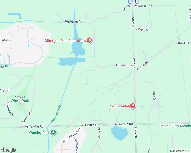 map of restaurants, bars, coffee shops, grocery stores, and more near 1465-1999 Lavender Lane in Ann Arbor