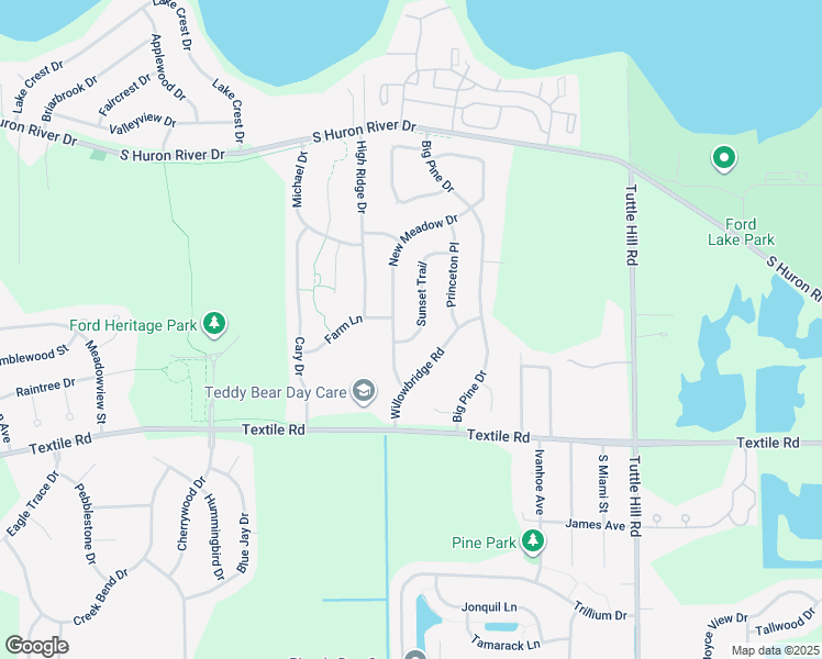 map of restaurants, bars, coffee shops, grocery stores, and more near 5825 Sunset Trail in Ypsilanti