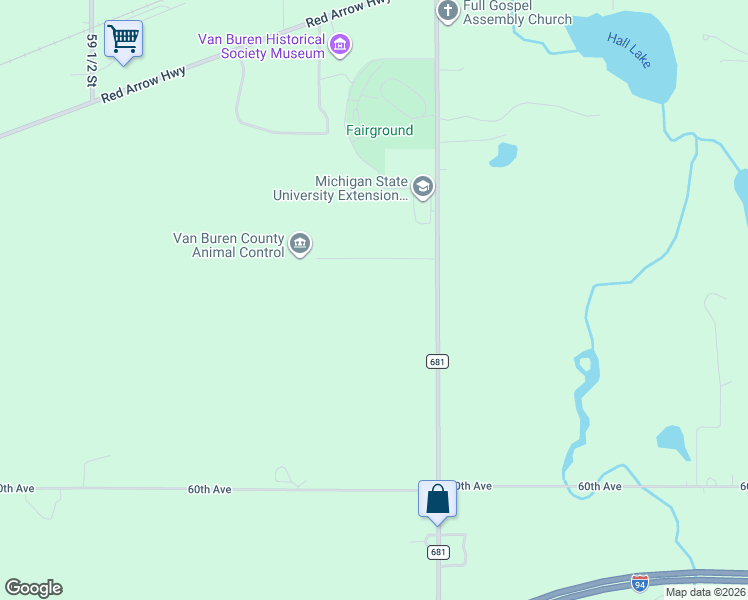 map of restaurants, bars, coffee shops, grocery stores, and more near 57982-59998 County Road 681 in Lawrence