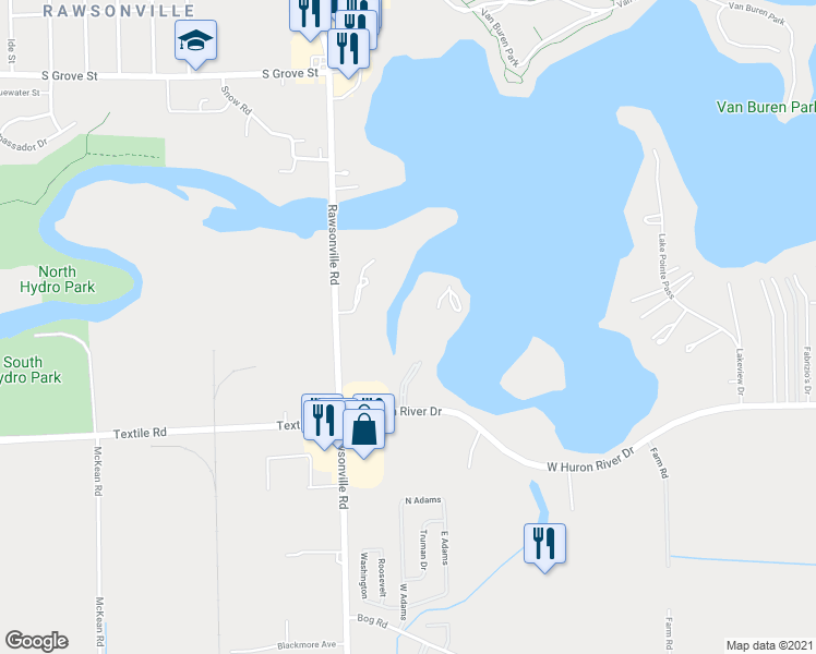 map of restaurants, bars, coffee shops, grocery stores, and more near 4651 Rawsonville Road in Belleville