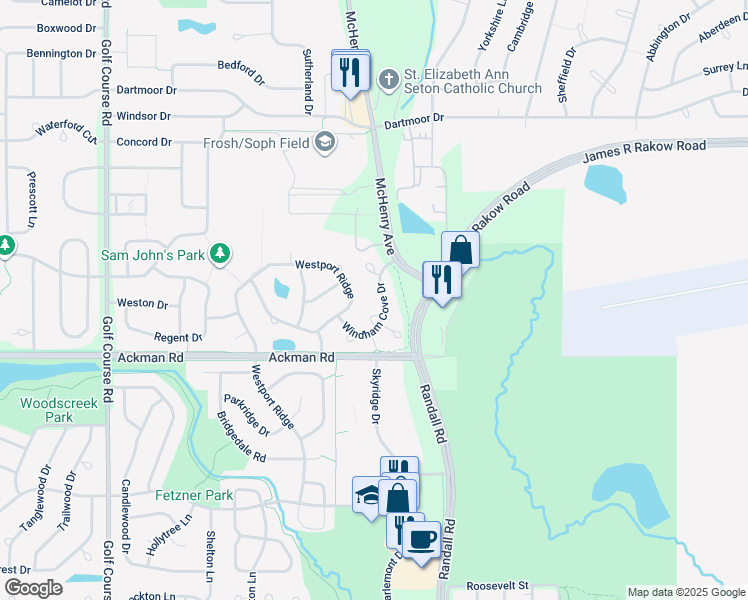 map of restaurants, bars, coffee shops, grocery stores, and more near 413 Windham Cove Drive in Crystal Lake