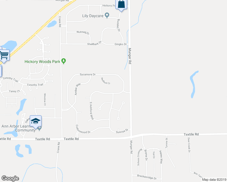 map of restaurants, bars, coffee shops, grocery stores, and more near 4867 North Ashford Way in Ypsilanti