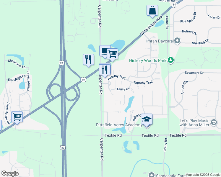 map of restaurants, bars, coffee shops, grocery stores, and more near 5229 West Michigan Avenue in Ypsilanti