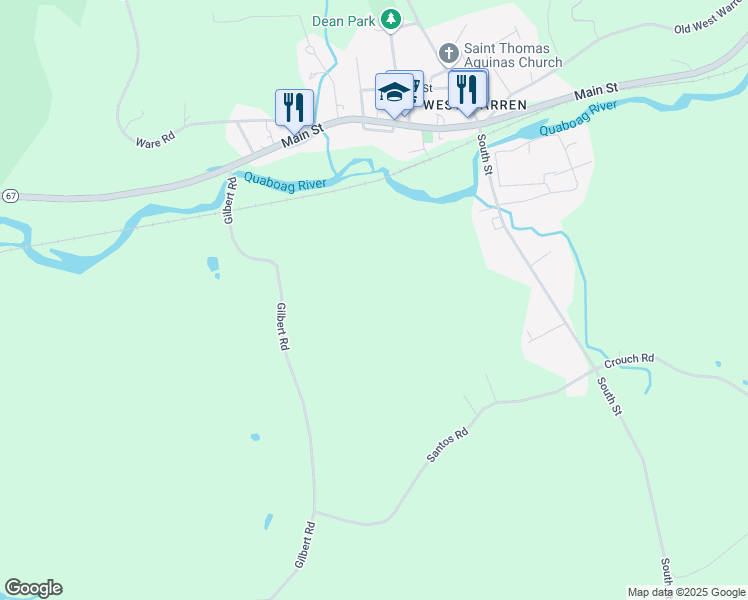 map of restaurants, bars, coffee shops, grocery stores, and more near 2370 Main Street in Warren