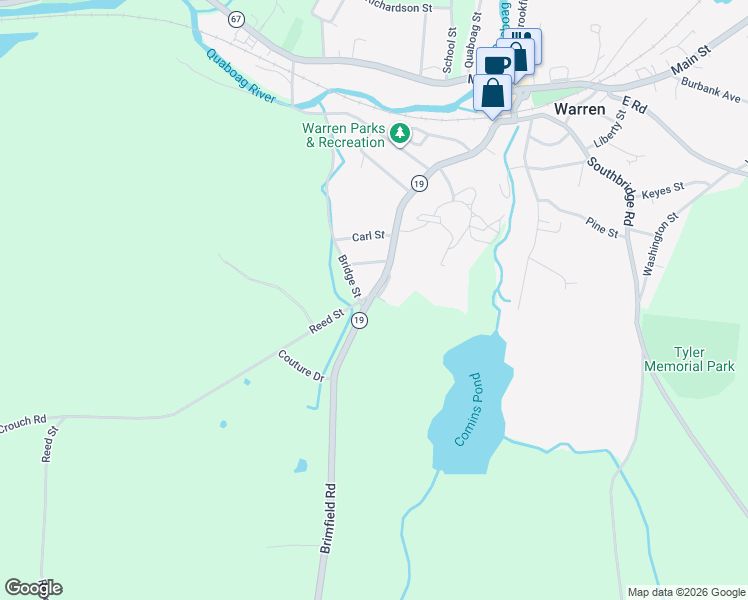 map of restaurants, bars, coffee shops, grocery stores, and more near 7 Ramsdell Street in West Brookfield