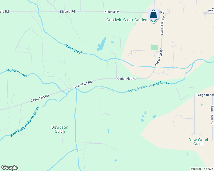 map of restaurants, bars, coffee shops, grocery stores, and more near 1715 Cedar Flat Road in Williams