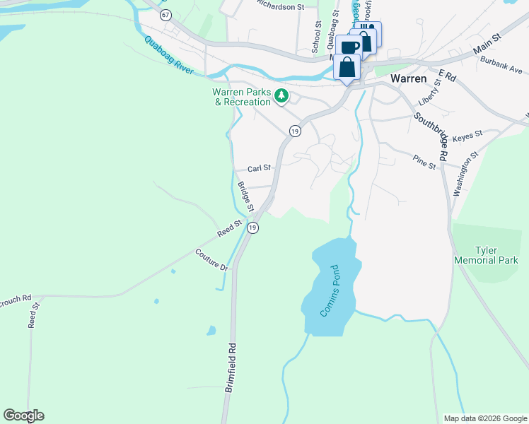 map of restaurants, bars, coffee shops, grocery stores, and more near 7 Ramsdell Street in West Brookfield