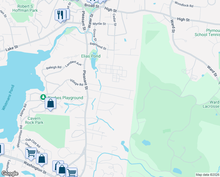 map of restaurants, bars, coffee shops, grocery stores, and more near 60 Lorraine Street in Weymouth