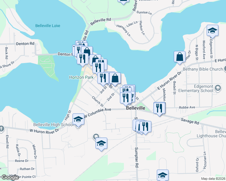map of restaurants, bars, coffee shops, grocery stores, and more near 240 Main Street in Belleville