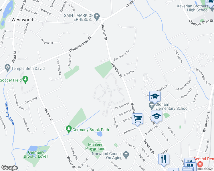 map of restaurants, bars, coffee shops, grocery stores, and more near 1356 Norwest Drive in Norwood