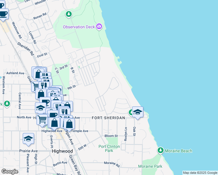 map of restaurants, bars, coffee shops, grocery stores, and more near 185 Johnston Drive in Highland Park