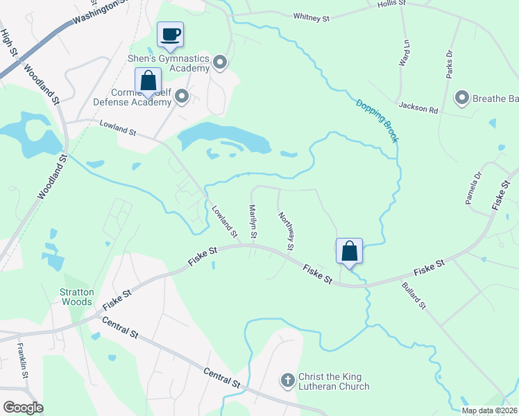 map of restaurants, bars, coffee shops, grocery stores, and more near 51 Marilyn Street in Holliston
