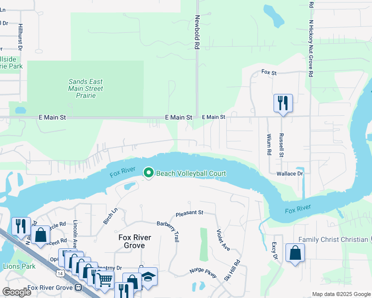 map of restaurants, bars, coffee shops, grocery stores, and more near 615 Spring Beach Way in Cary