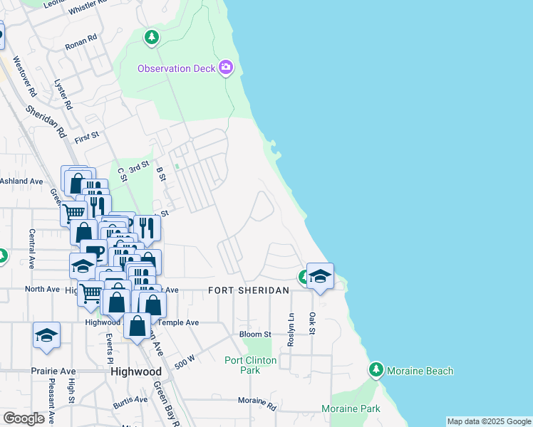 map of restaurants, bars, coffee shops, grocery stores, and more near 53 Grant Street in Highland Park