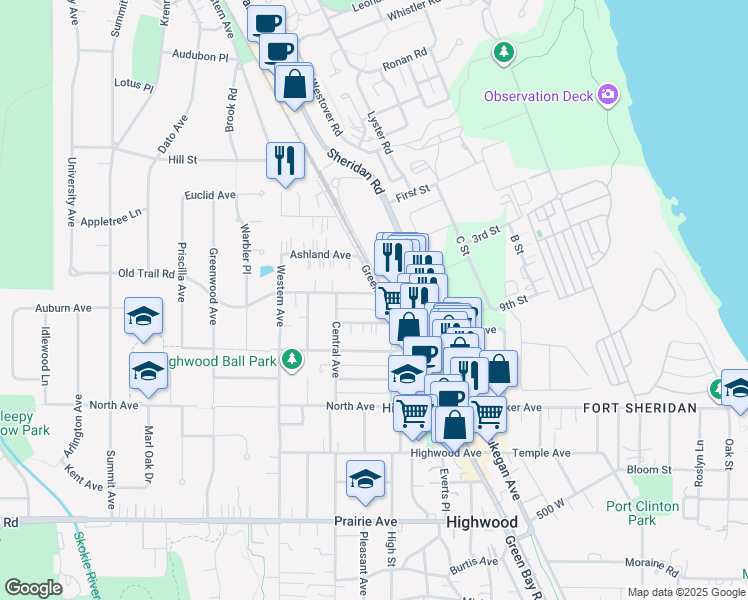 map of restaurants, bars, coffee shops, grocery stores, and more near 233 Washington Avenue in Highwood