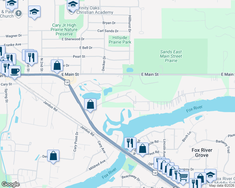 map of restaurants, bars, coffee shops, grocery stores, and more near 1404 Spring Beach Way in Cary